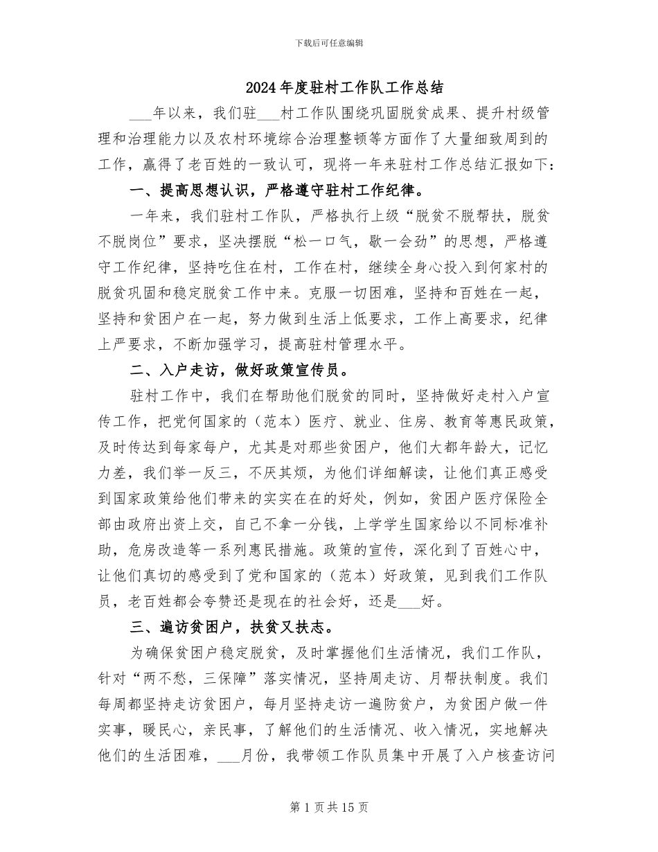 2024年度驻村工作队工作总结_第1页