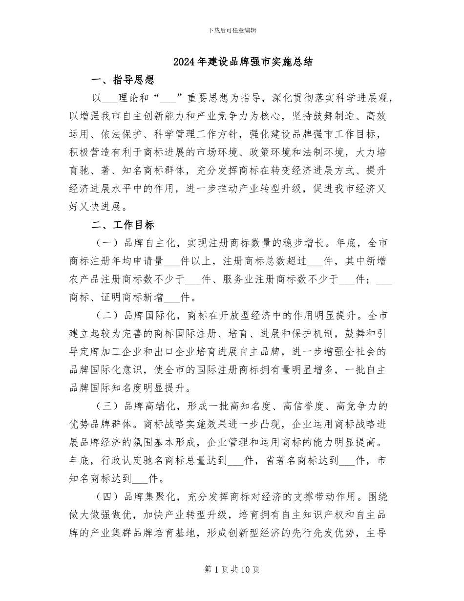 2024年建设品牌强市实施总结_第1页
