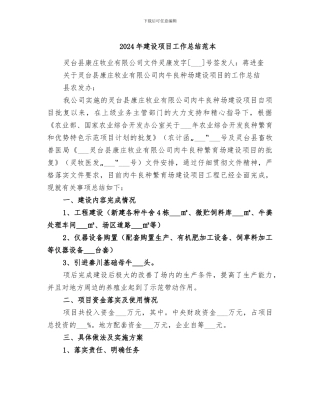 2024年建设项目工作总结范本