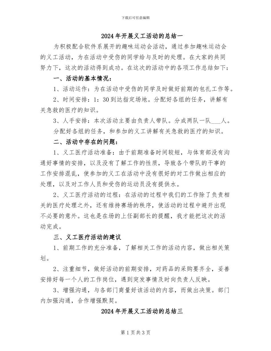 2024年开展义工活动的总结一_第1页