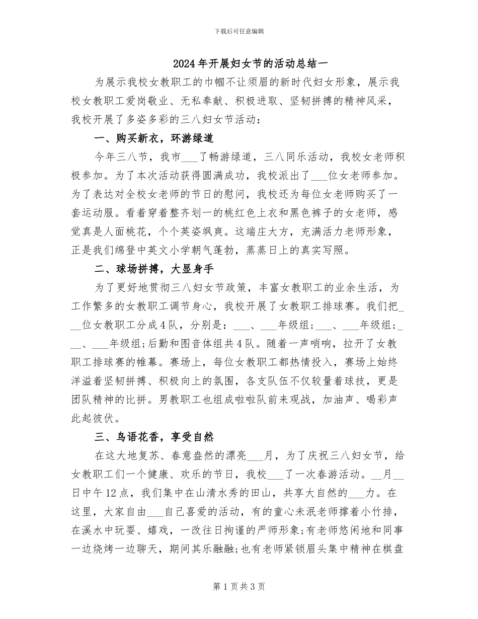 2024年开展妇女节的活动总结一_第1页