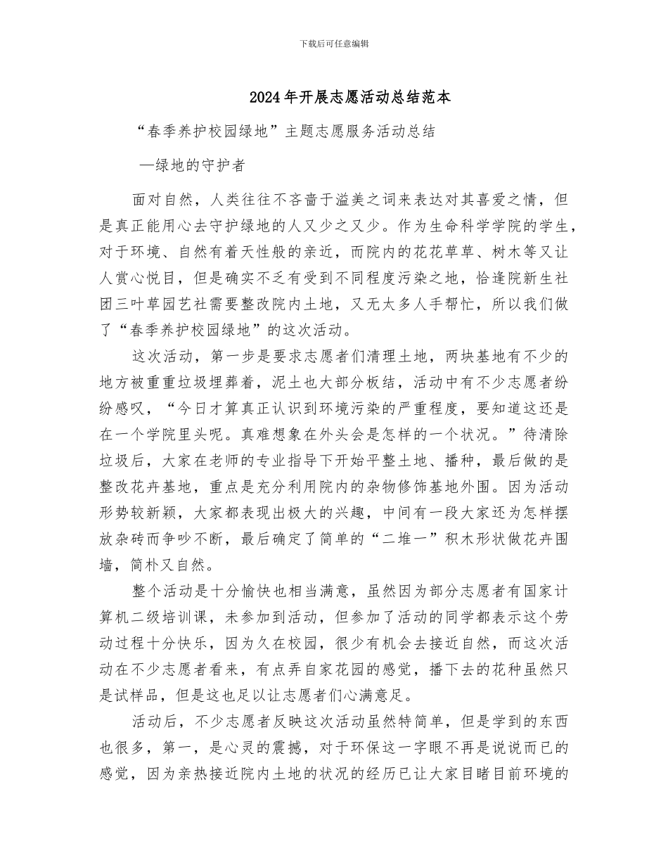 2024年开展志愿活动总结范本_第1页