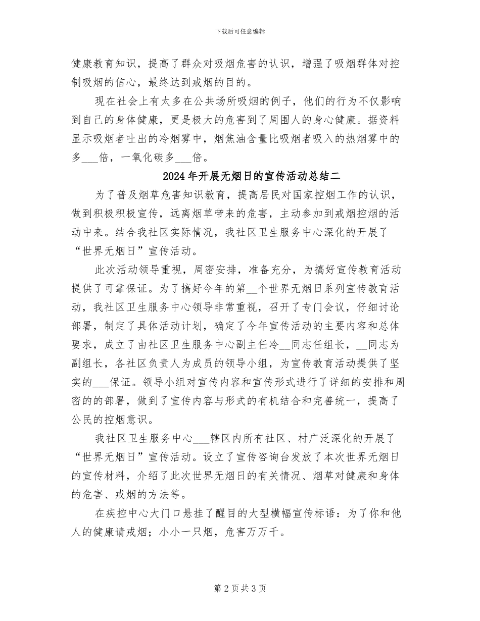 2024年开展无烟日的宣传活动总结三_第2页