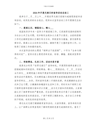 2024年开展无烟日的宣传活动总结三