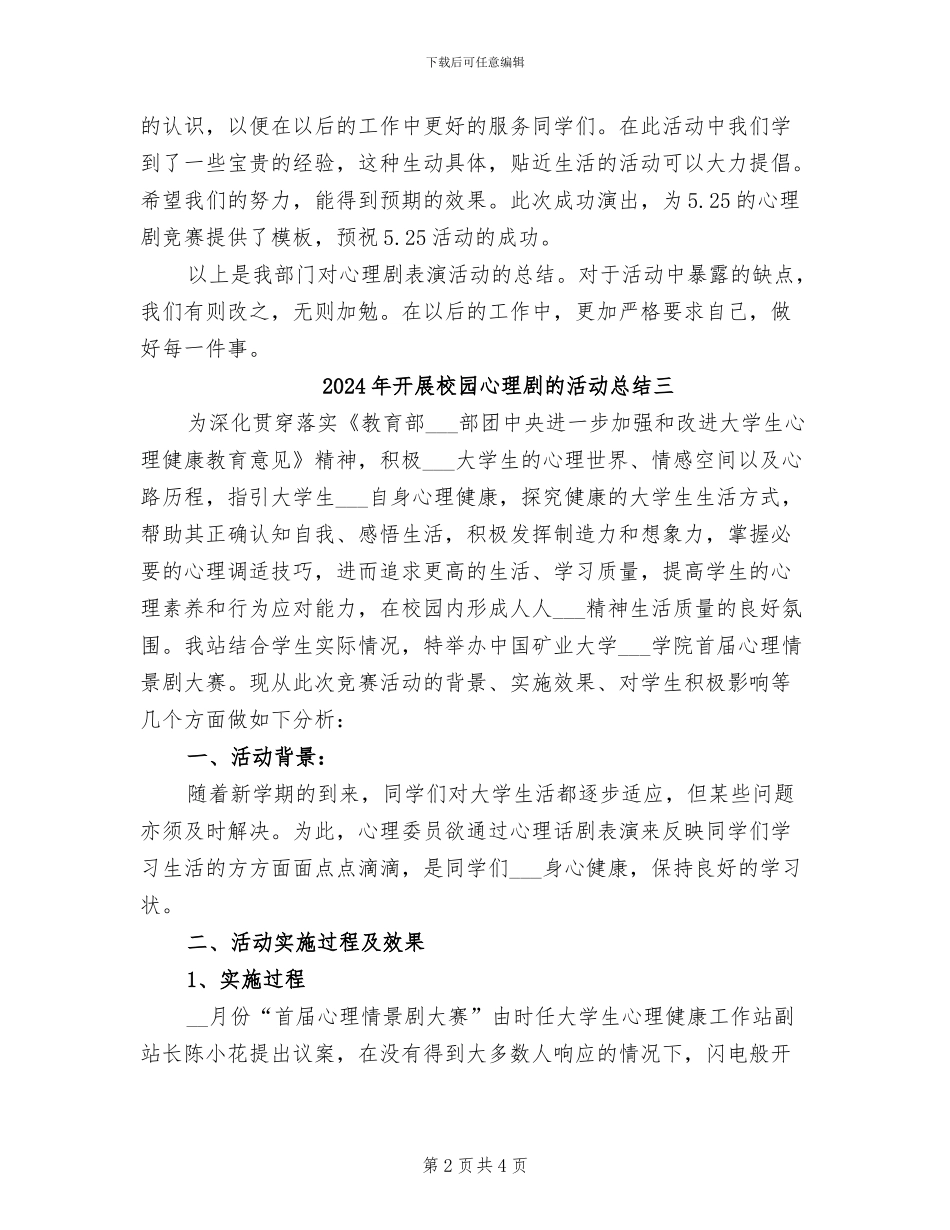 2024年开展校园心理剧的活动总结一_第2页