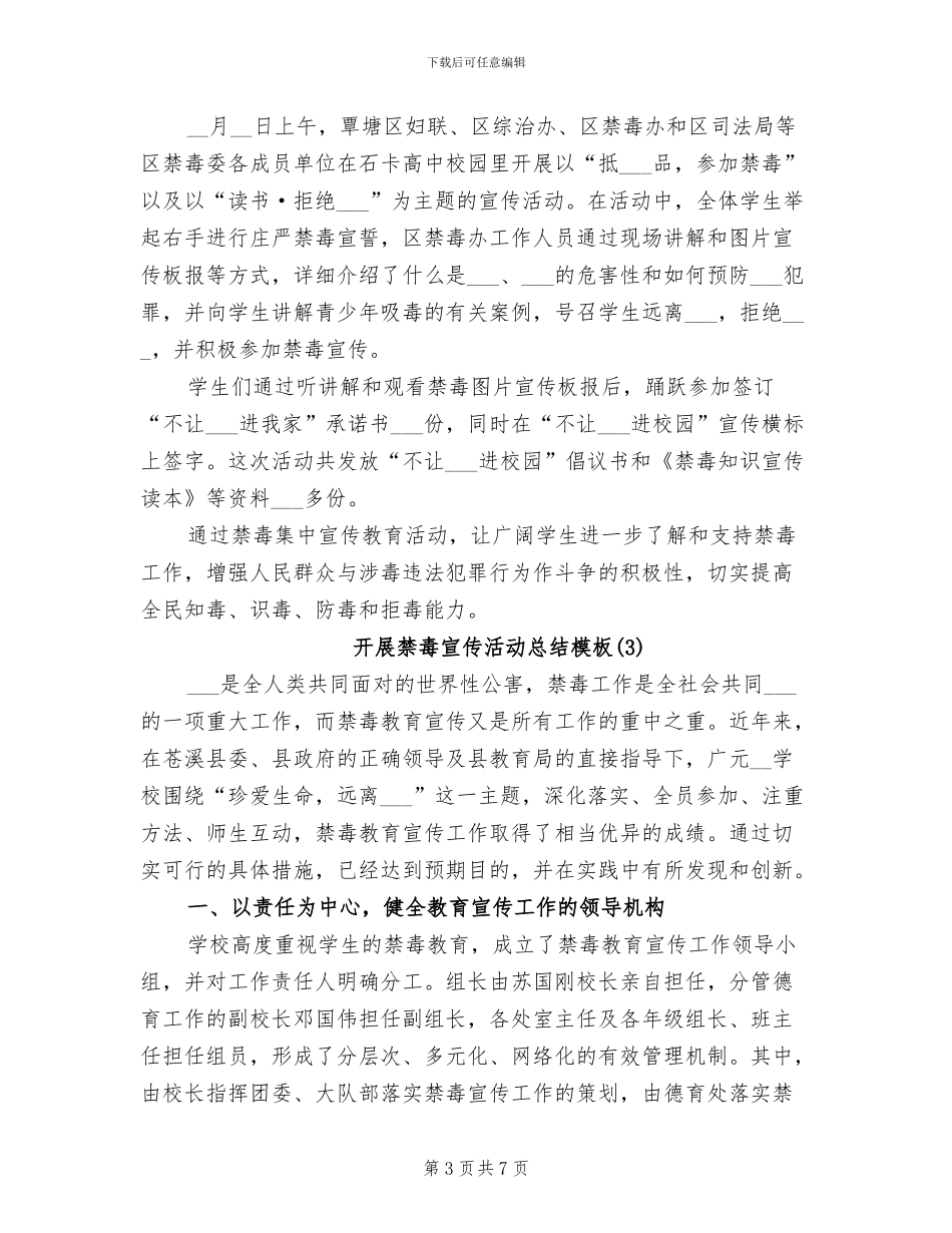 2024年开展禁毒宣传活动总结模板_第3页