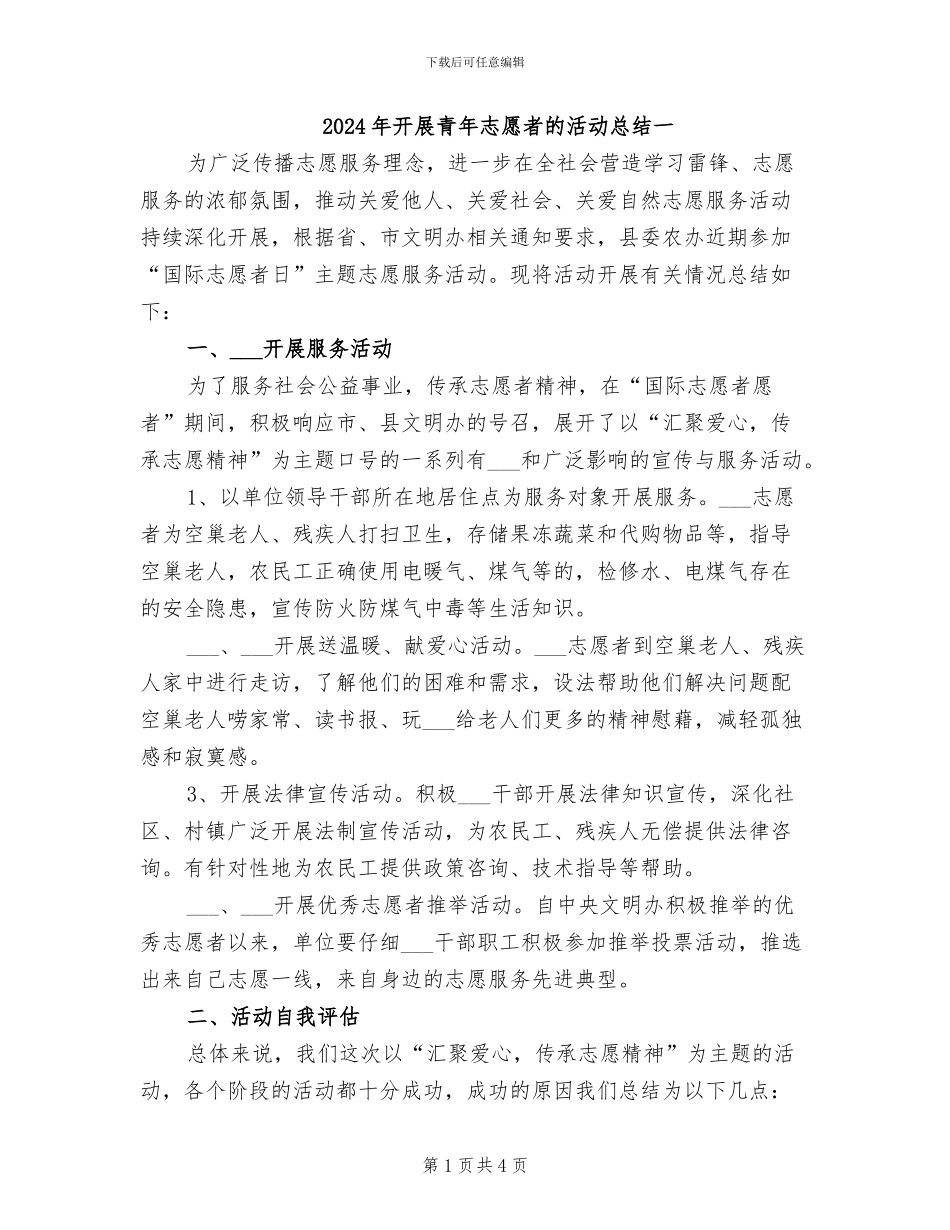 2024年开展青年志愿者的活动总结一_第1页
