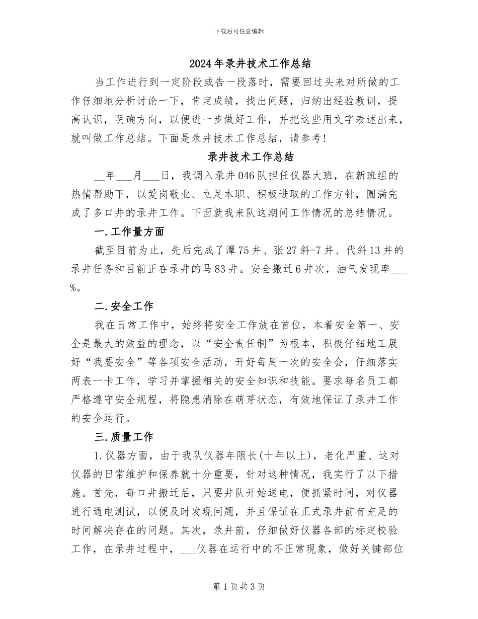 2024年录井技术工作总结_第1页