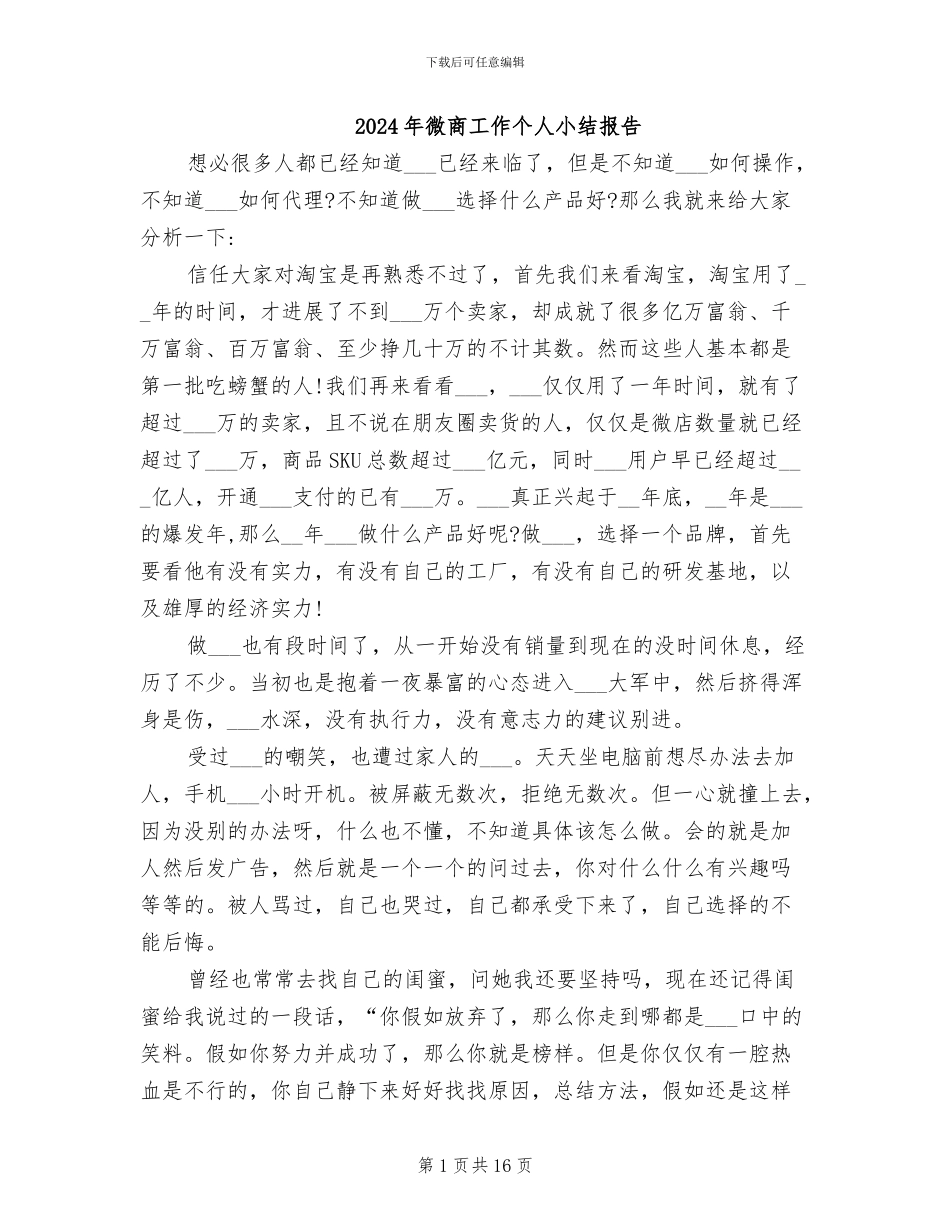 2024年微商工作个人小结报告_第1页