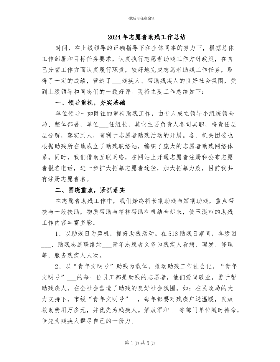 2024年志愿者助残工作总结_第1页