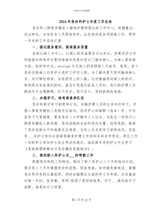 2024年急诊科护士年度工作总结