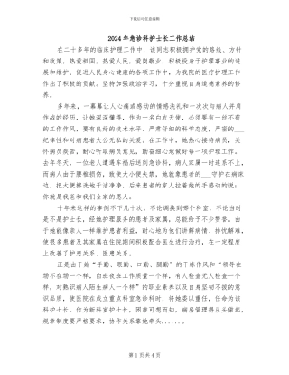 2024年急诊科护士长工作总结