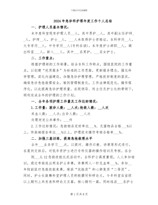 2024年急诊科护理年度工作个人总结