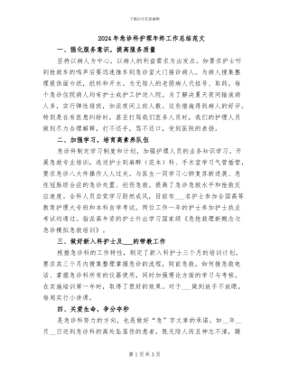 2024年急诊科护理年终工作总结范文