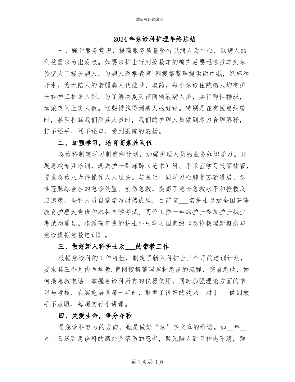2024年急诊科护理年终总结_第1页