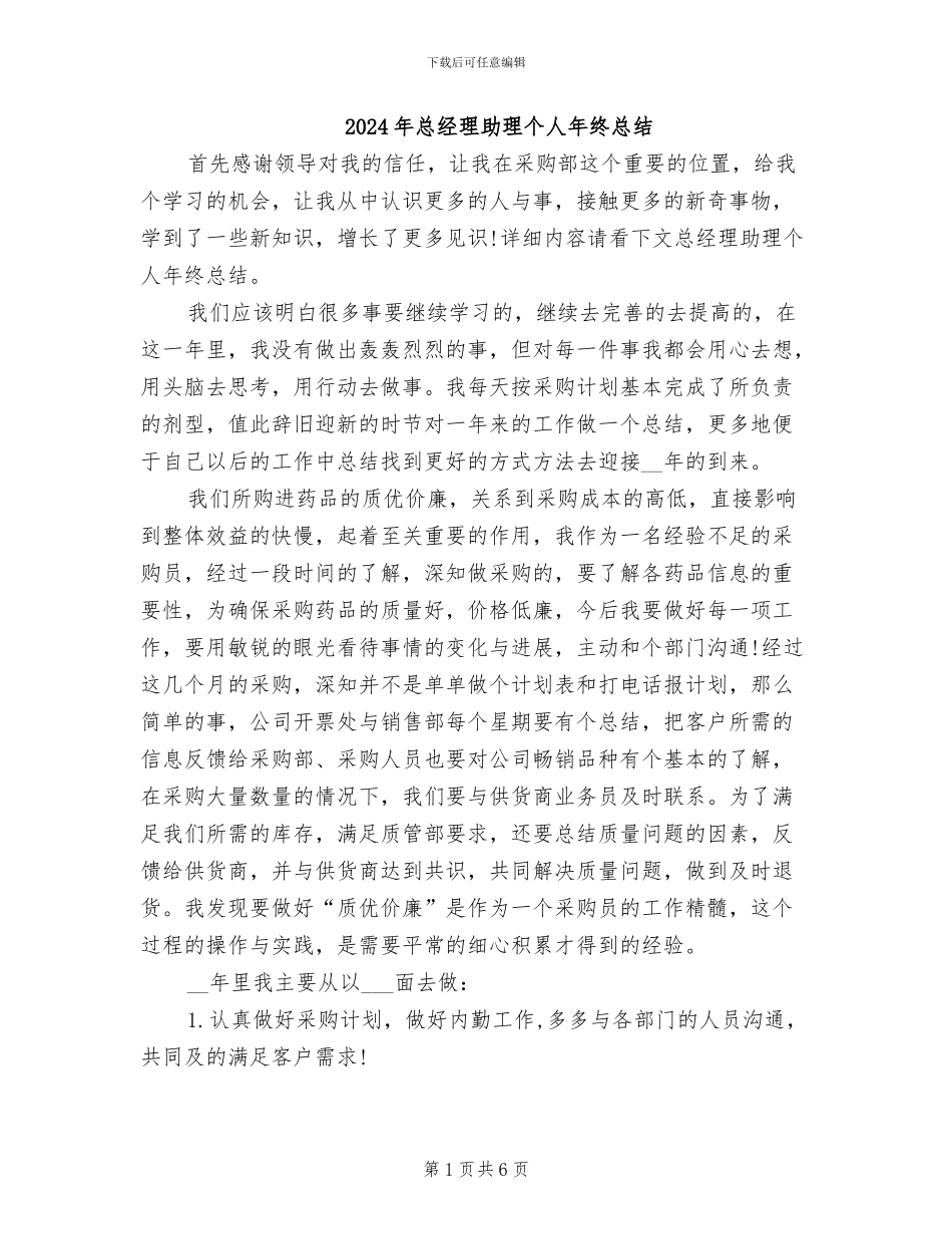 2024年总经理助理个人年终总结_第1页