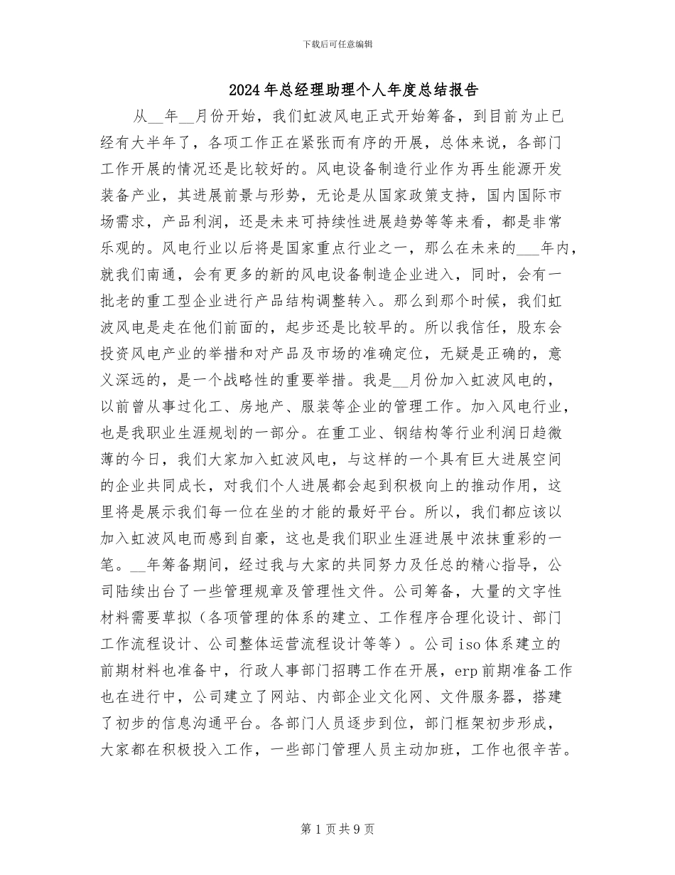 2024年总经理助理个人年度总结报告_第1页
