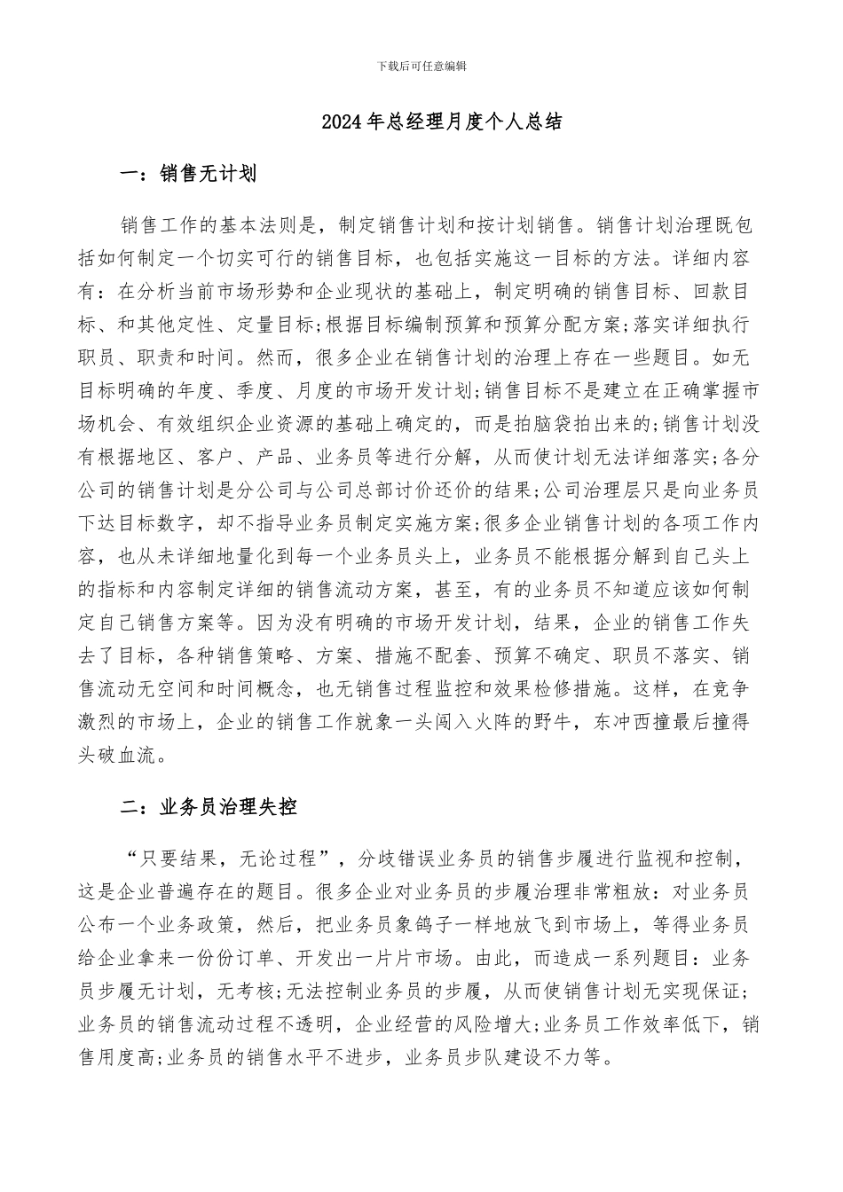 2024年总经理月度个人总结_第1页