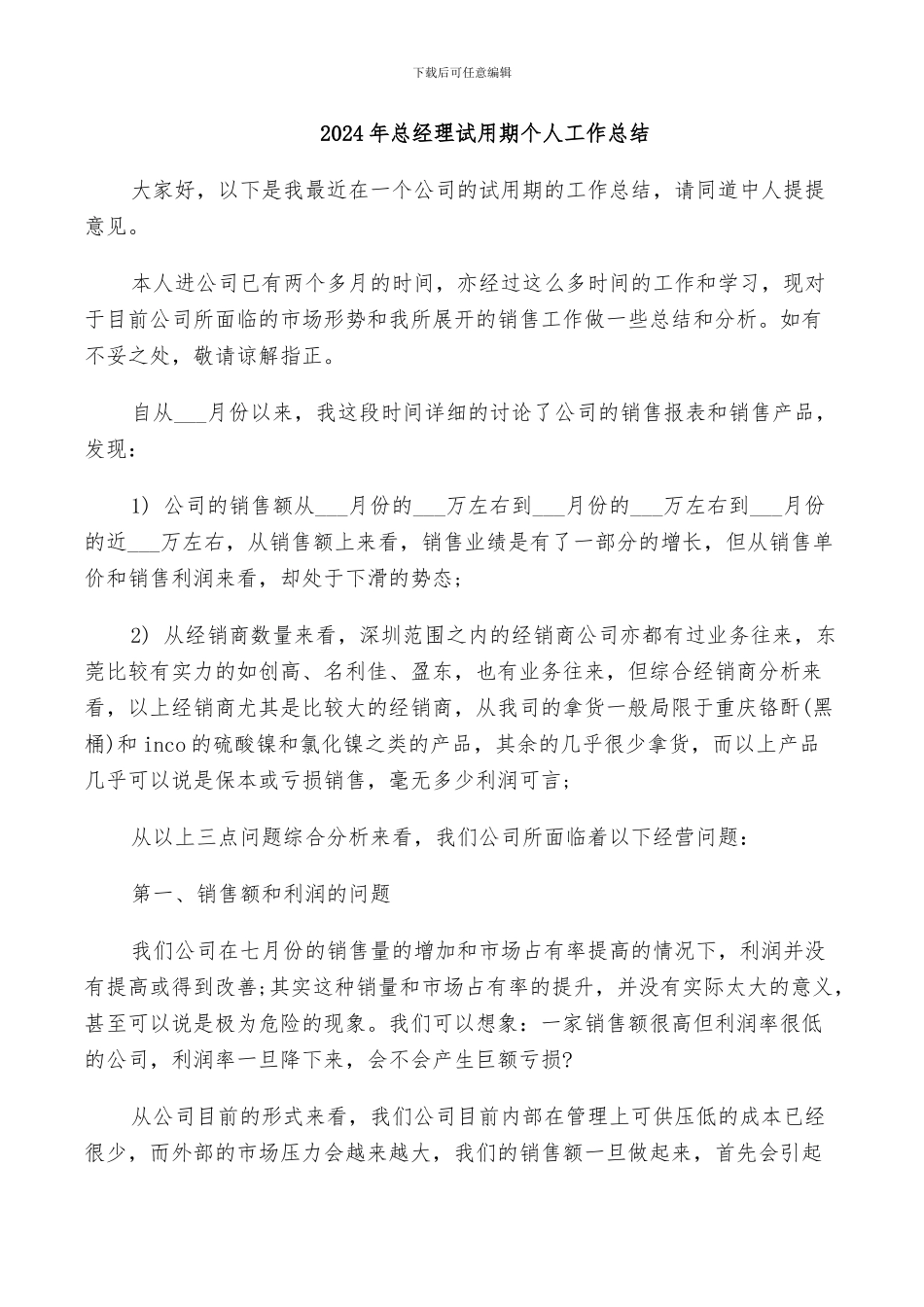 2024年总经理试用期个人工作总结_第1页