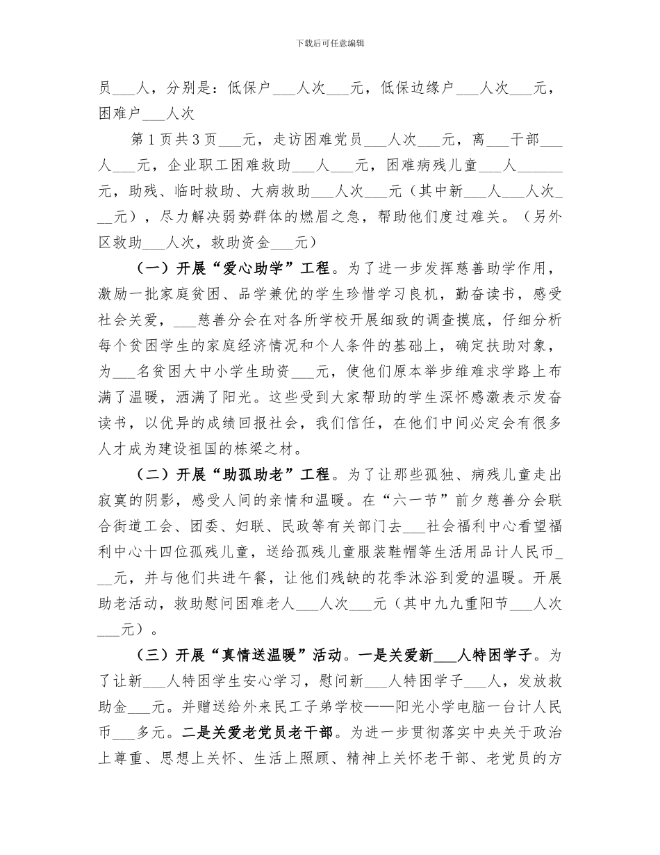 2024年慈善分会工作总结与慈善捐赠汇报材料_第3页