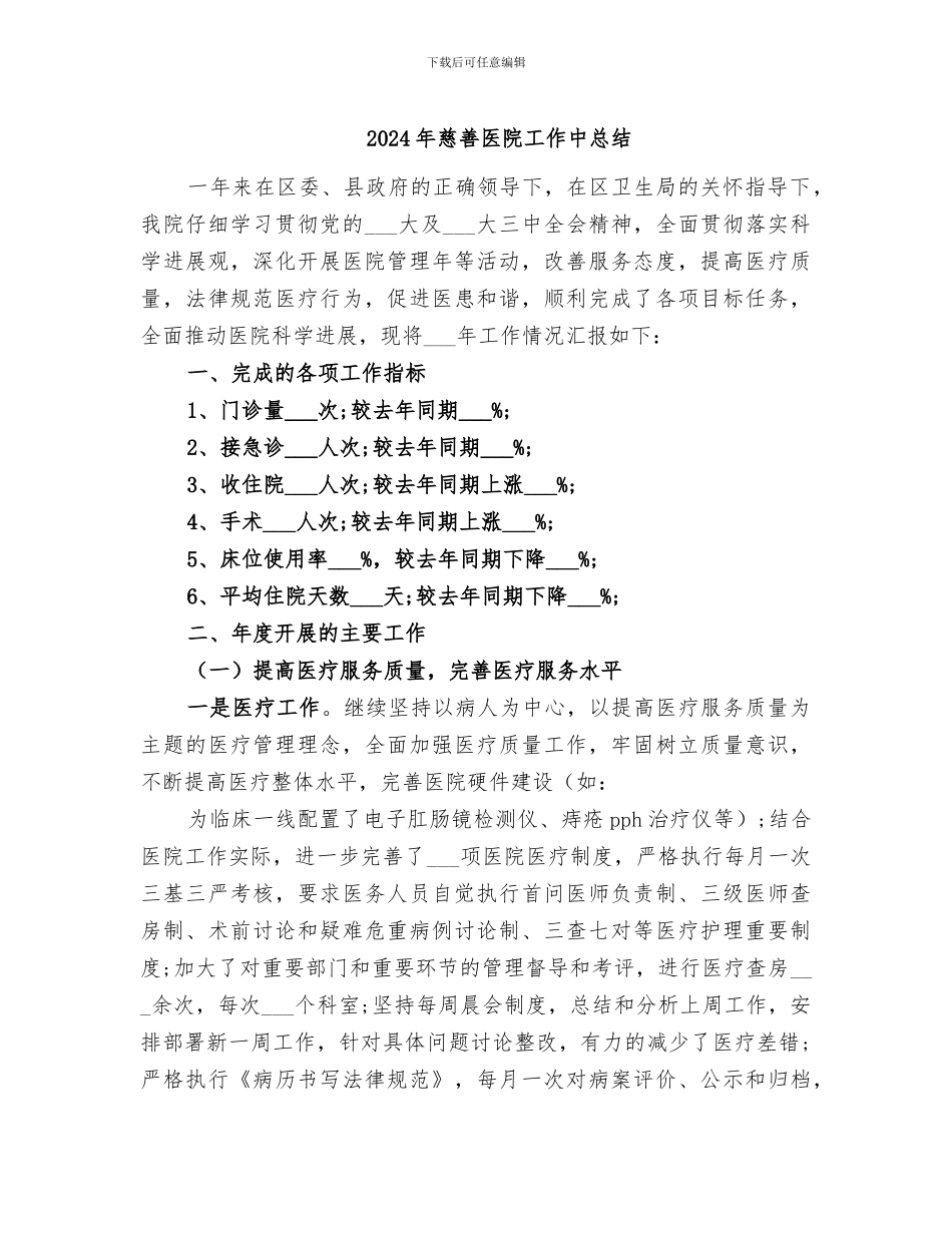 2024年慈善医院工作中总结_第1页