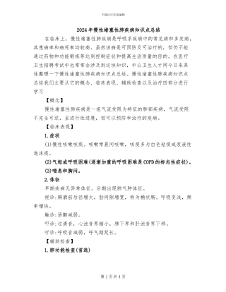 2024年慢性阻塞性肺疾病知识点总结