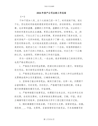 2024年房产公司出纳工作总结