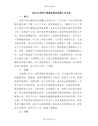 2024年房地产销售助理试用期工作总结
