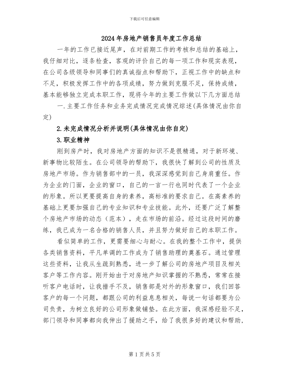 2024年房地产销售员年度工作总结_第1页
