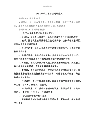 2024年手卫生培训总结范文