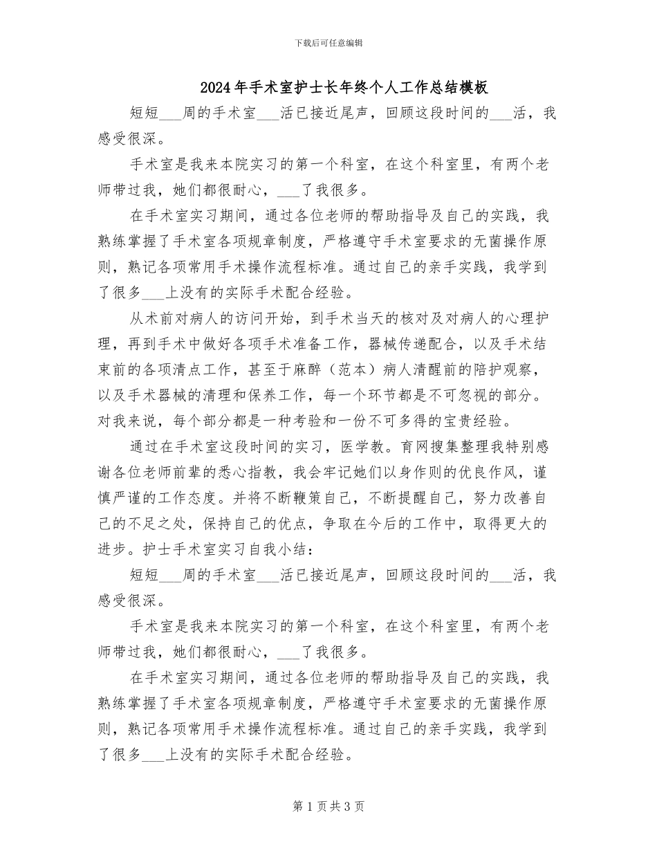 2024年手术室护士长年终个人工作总结模板_第1页
