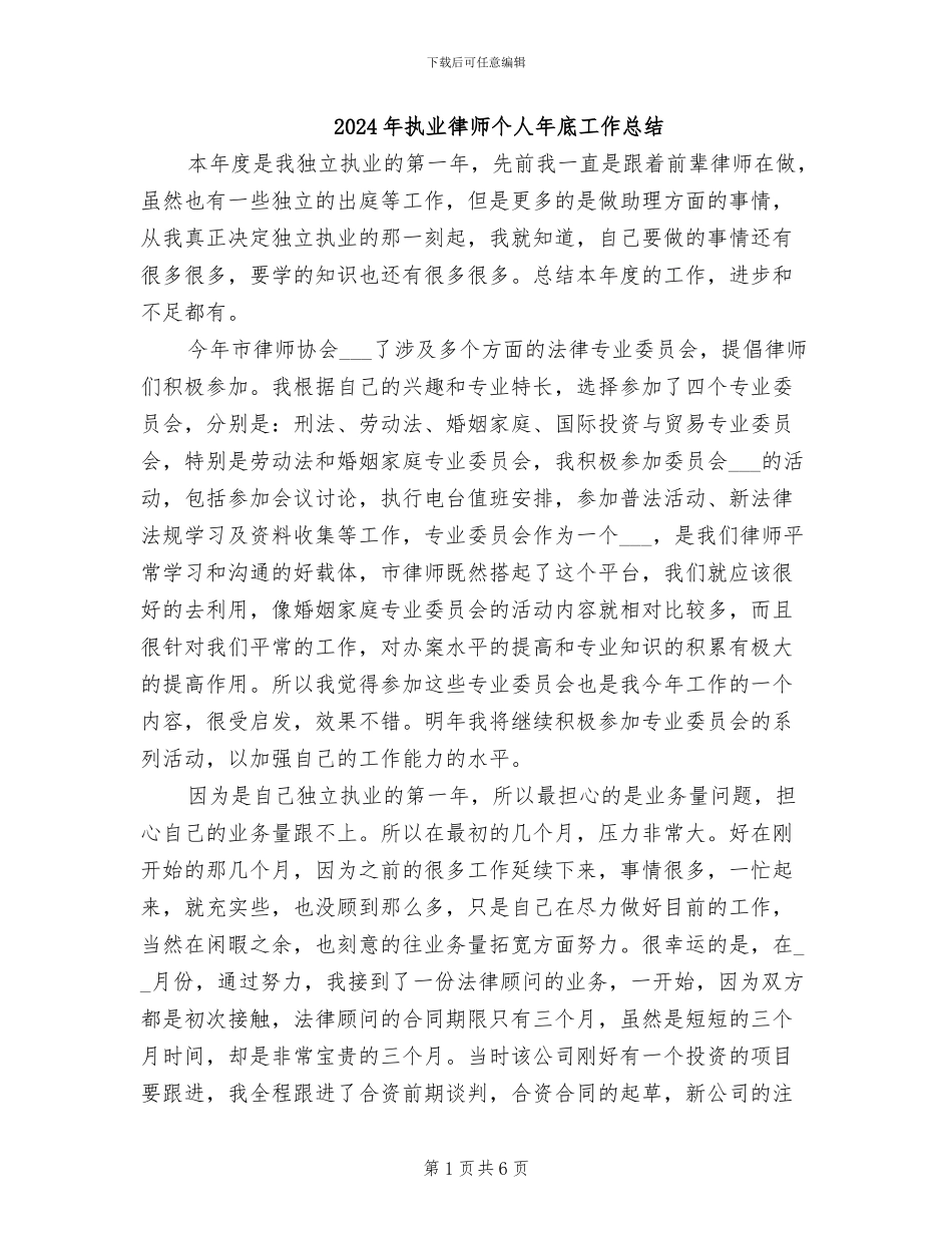 2024年执业律师个人年底工作总结_第1页