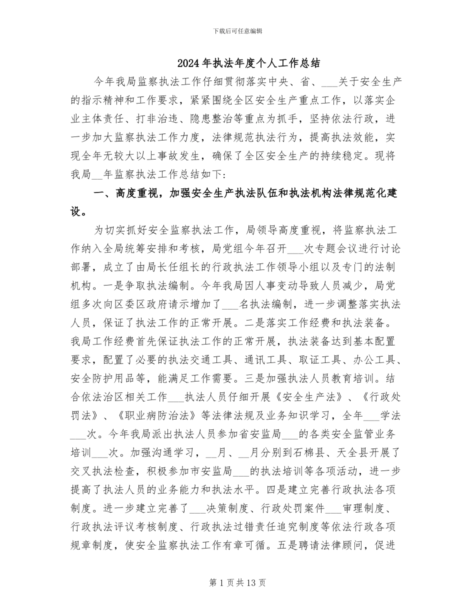2024年执法年度个人工作总结_第1页