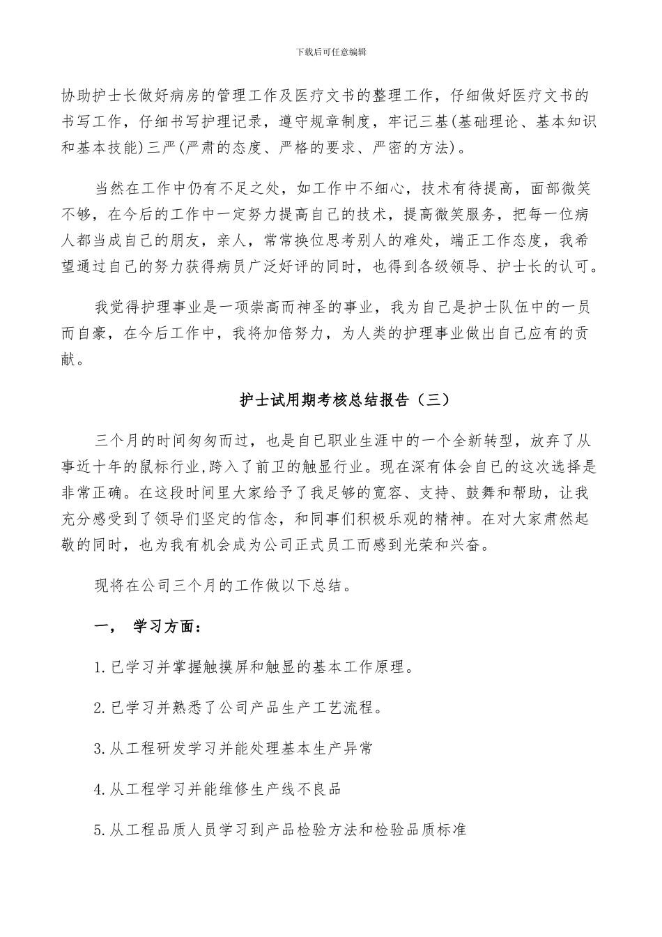 2024年护士试用期考核工作总结_第3页