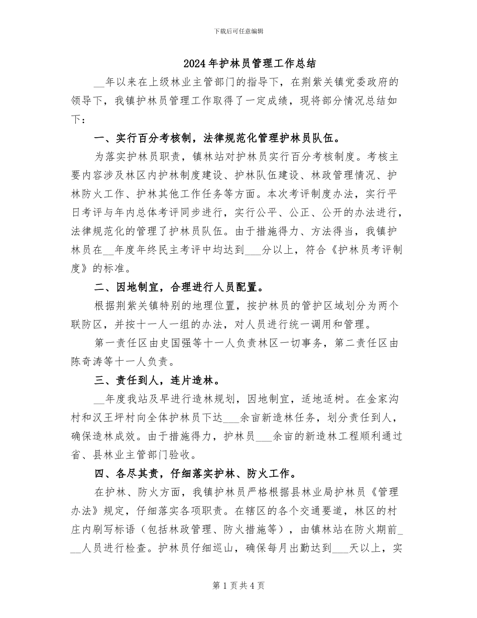 2024年护林员管理工作总结_第1页