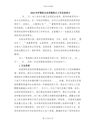 2024年护理医生试用期转正工作总结范文