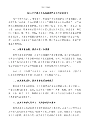 2024年护理年终总结以及明年工作计划范文