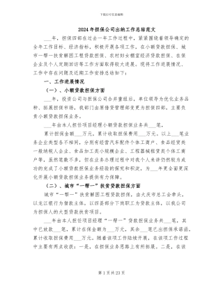 2024年担保公司出纳工作总结范文