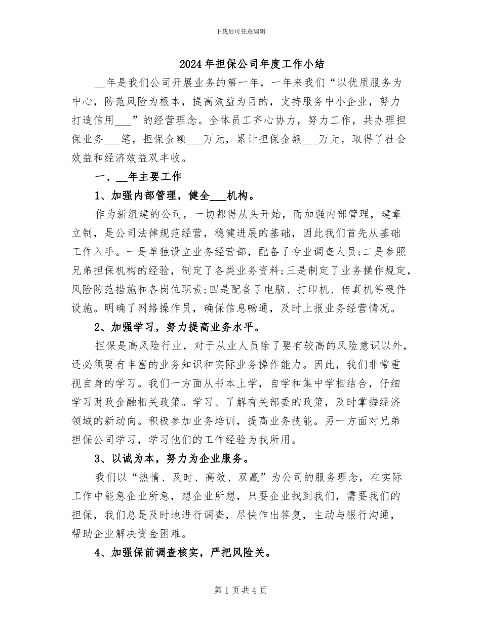 2024年担保公司年度工作小结_第1页