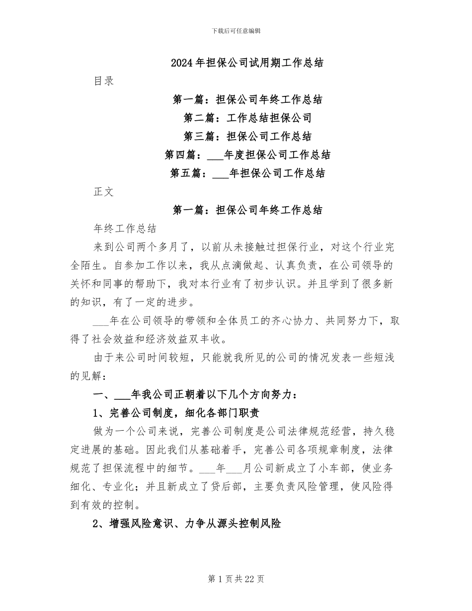 2024年担保公司试用期工作总结_第1页