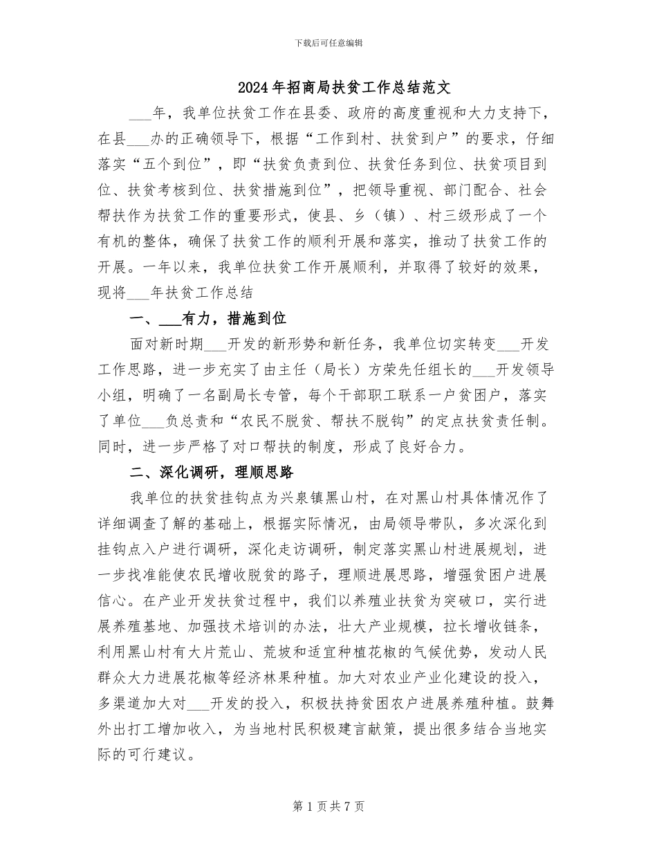 2024年招商局扶贫工作总结范文_第1页