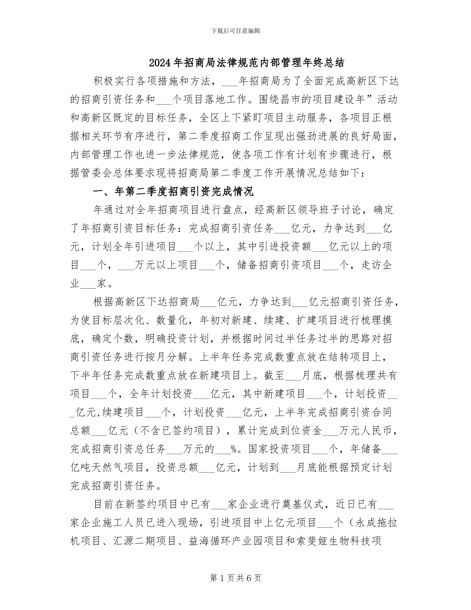 2024年招商局规范内部管理年终总结_第1页