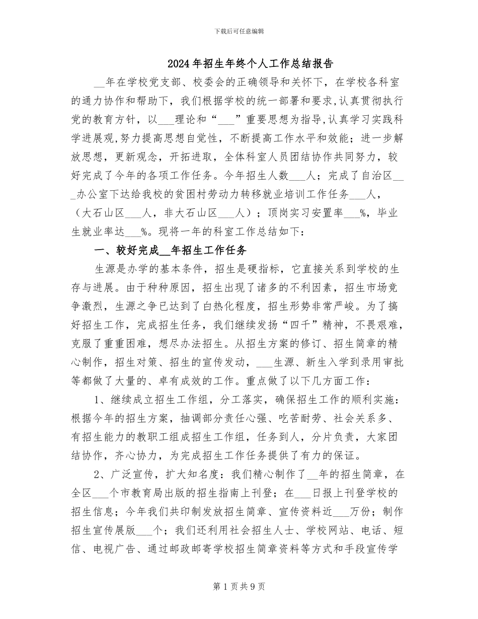 2024年招生年终个人工作总结报告_第1页