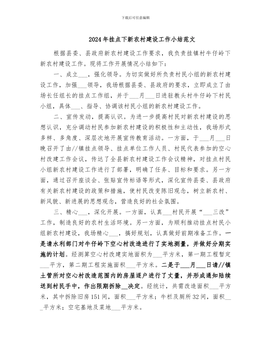 2024年挂点下新农村建设工作小结范文_第1页