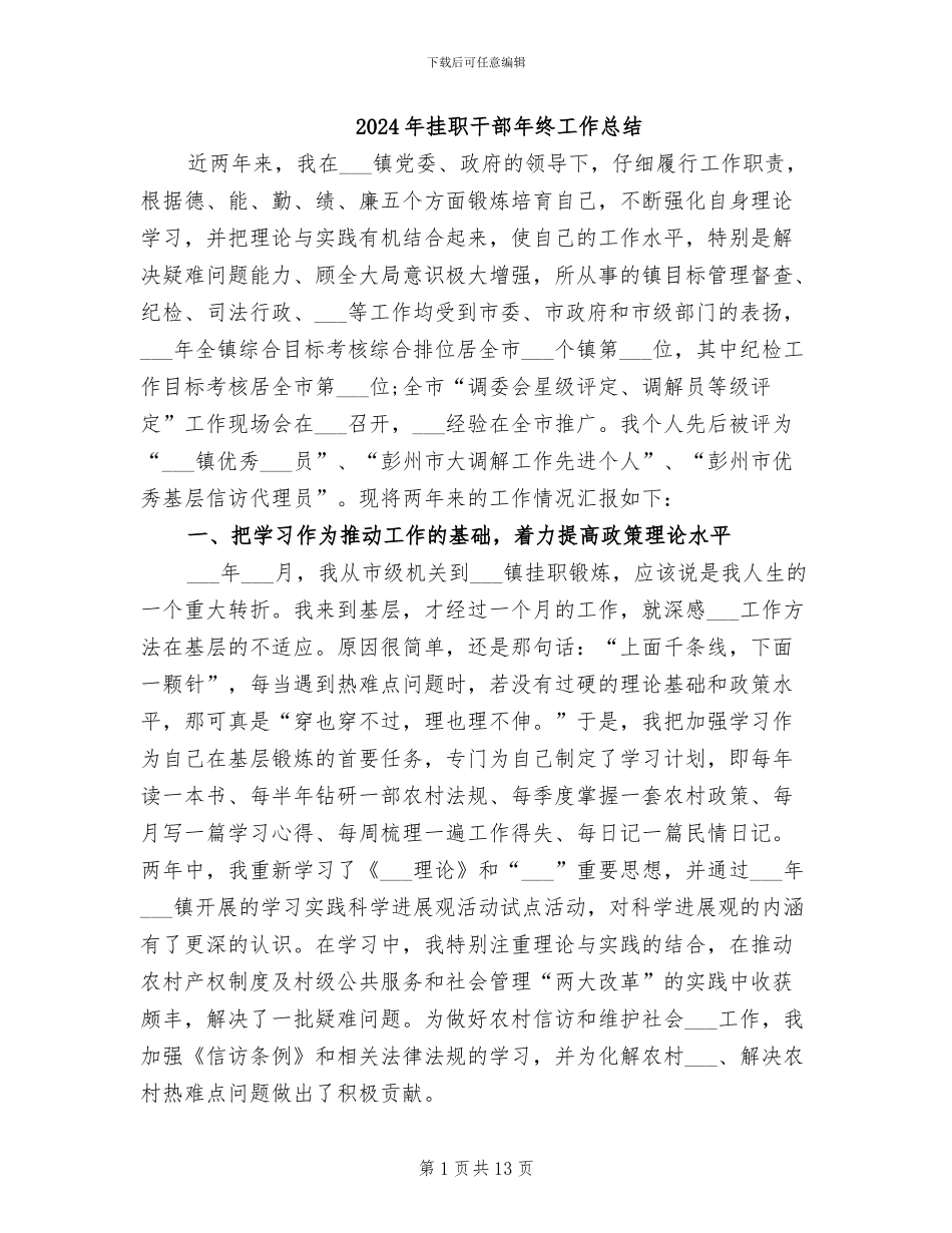 2024年挂职干部年终工作总结_第1页