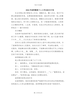 2024年挂职锻炼个人工作总结与计划