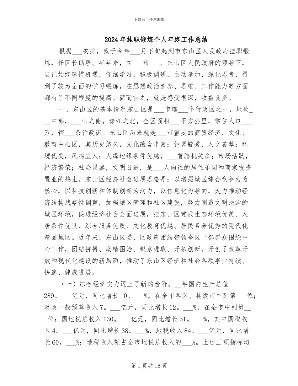 2024年挂职锻炼个人年终工作总结_第1页