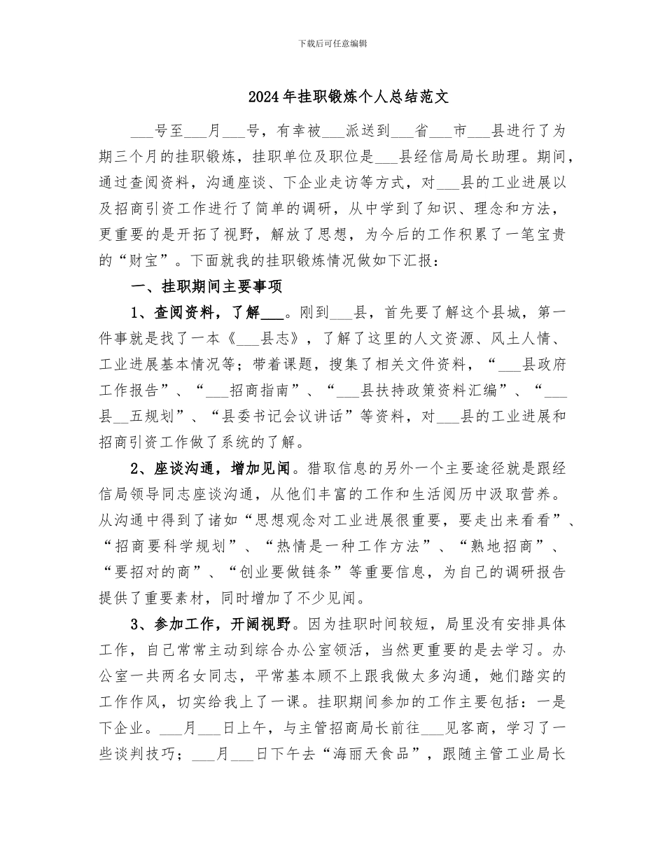 2024年挂职锻炼个人总结范文_第1页