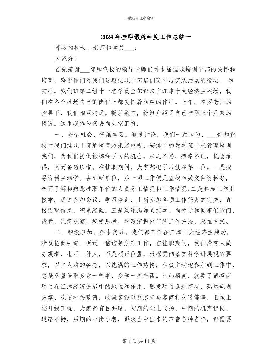 2024年挂职锻炼年度工作总结一_第1页