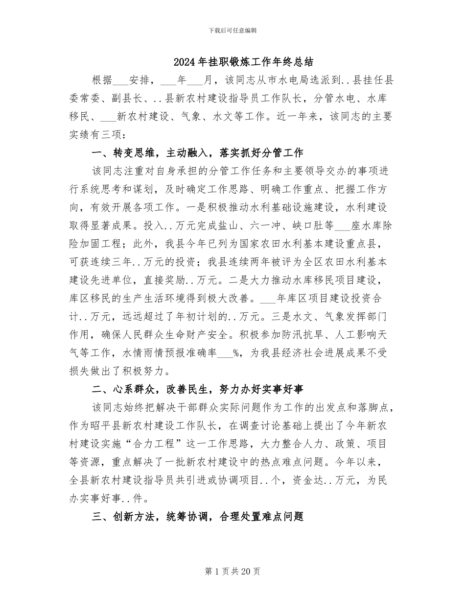 2024年挂职锻炼工作年终总结_第1页